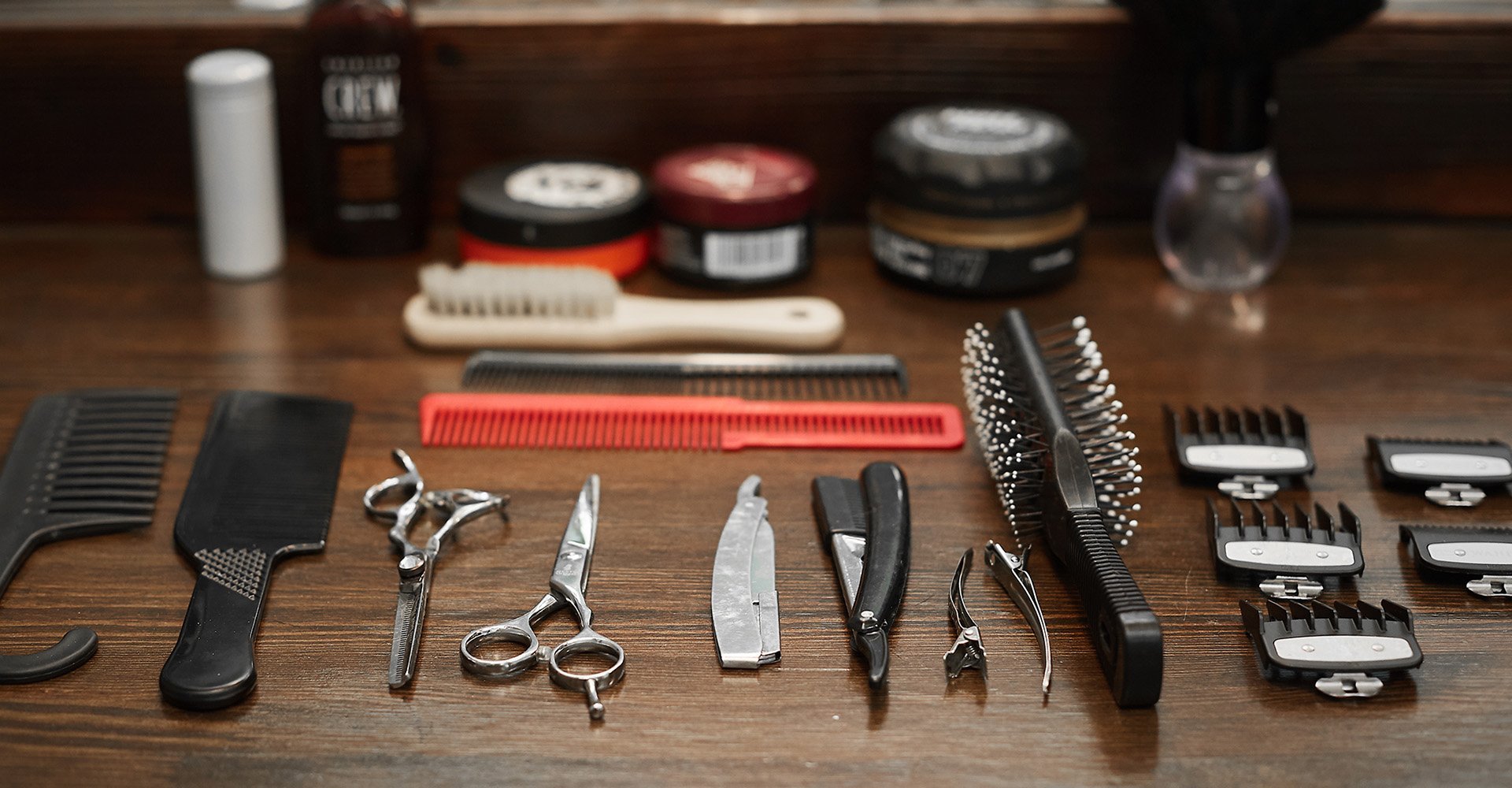 A table with barber shop tools