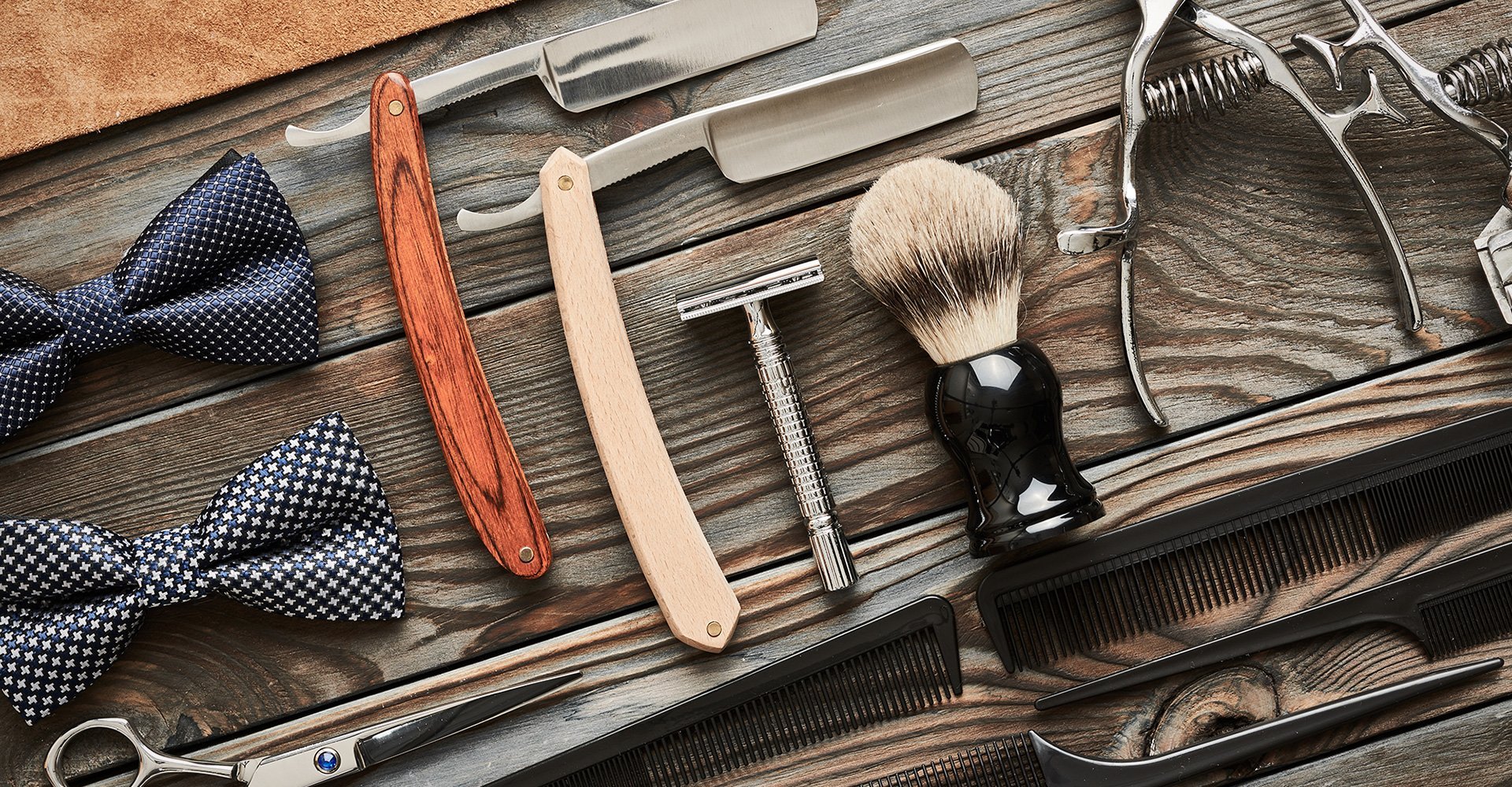 close up of shaving tools on counter